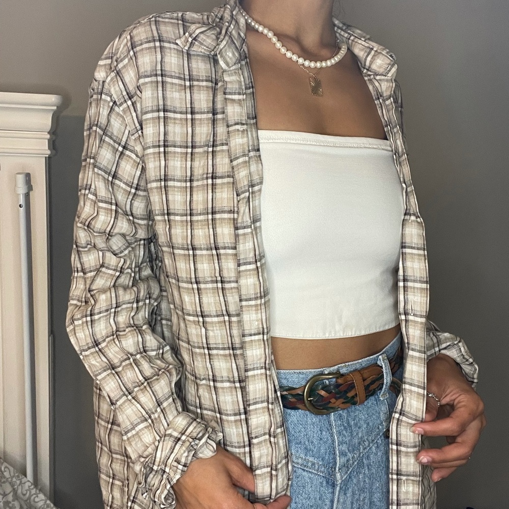 PERRY ELLIS cream button down - Picture 2 of 3